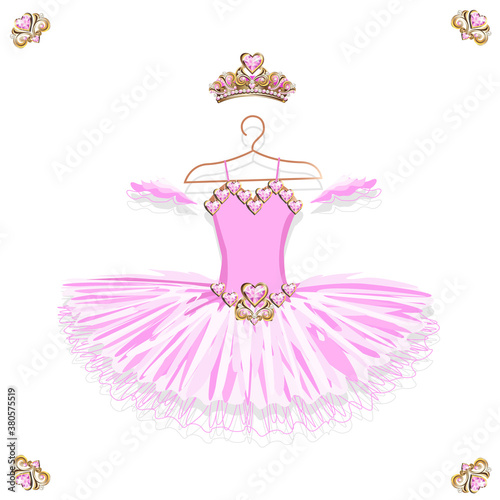 Beautiful ballet tutu on a hanger. Vector illustration on white background.