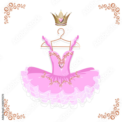 Beautiful ballet tutu on a hanger. Vector illustration on white background.