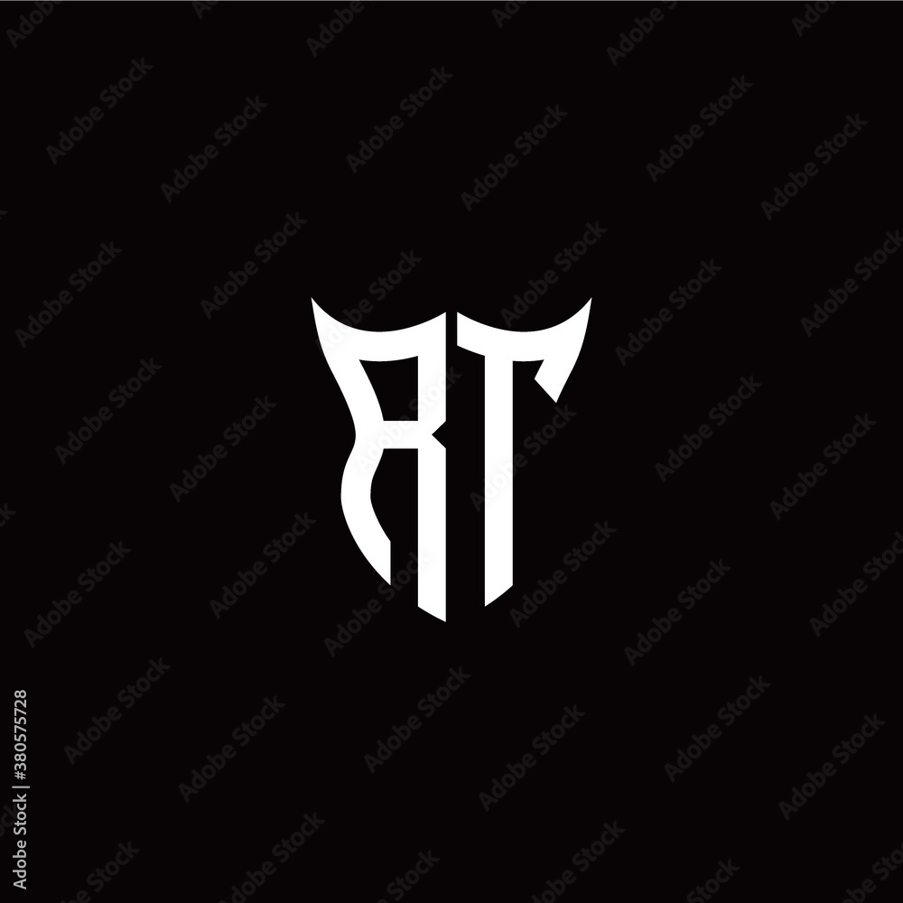 Initial R T letter with unique shield style logo template vector Initial R T letter with unique shield style logo template vector