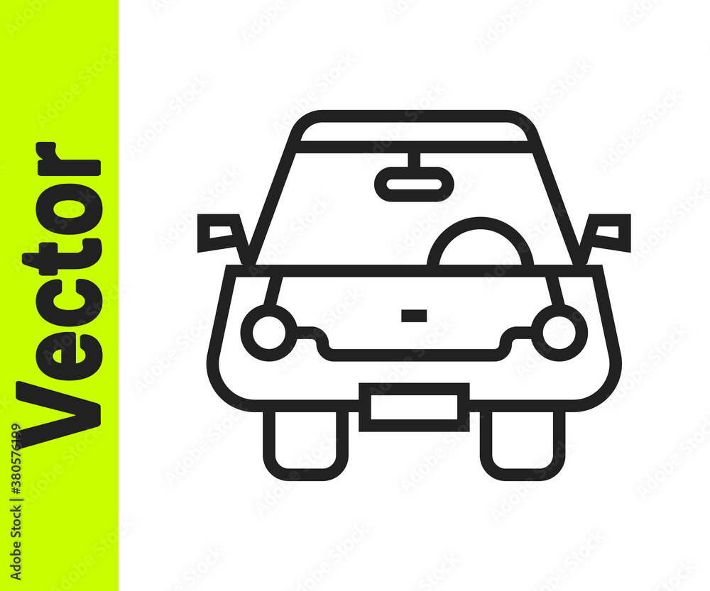 Black line Car icon isolated on white background. Front view. Vector.