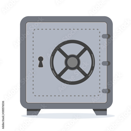 Bank safe box. Closed safe isolated on a white background. Security cash savings and money protection concept. Vector flat illustration.