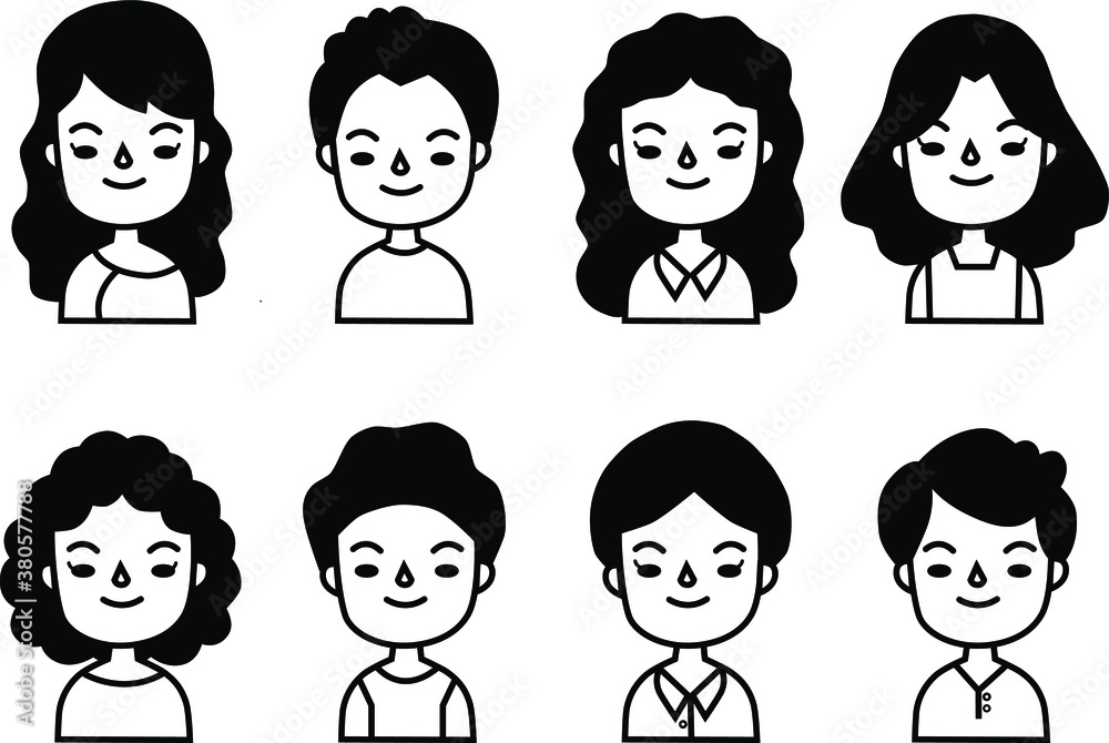 flat avatars black and white set with smiling face. Team icons collection. Vector illustration. flat avatars black and white set with smiling face. Team icons collection. Vector illustration.