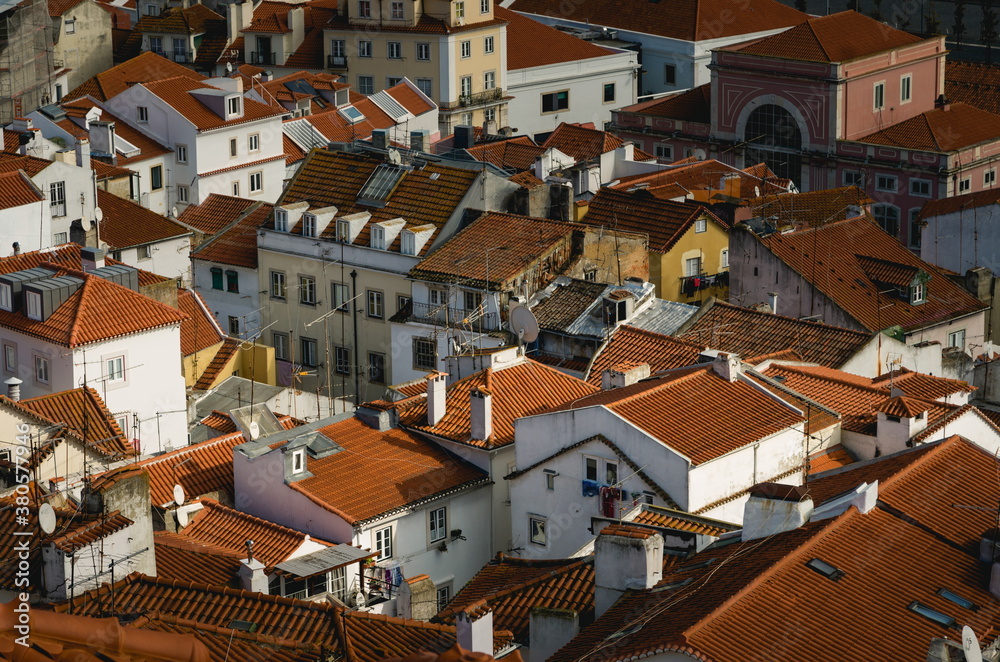 View from Miradouro do Recolhimento on the rooftops of Alfama in Lisbon. Autumn 2019.
