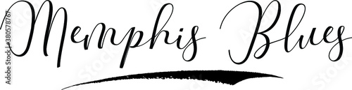 Memphis Blues Cursive Calligraphy Black Color Text On White Background