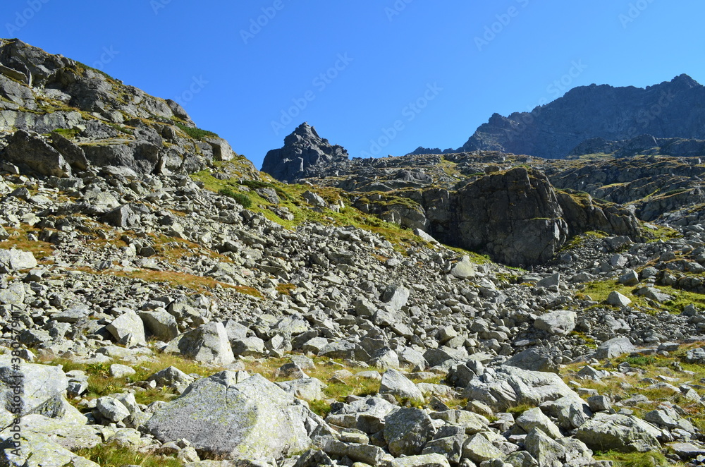 Tatry Wysokie, szczyt Mnich od zachodniej strony, od Doliny za Mnichem, Polska