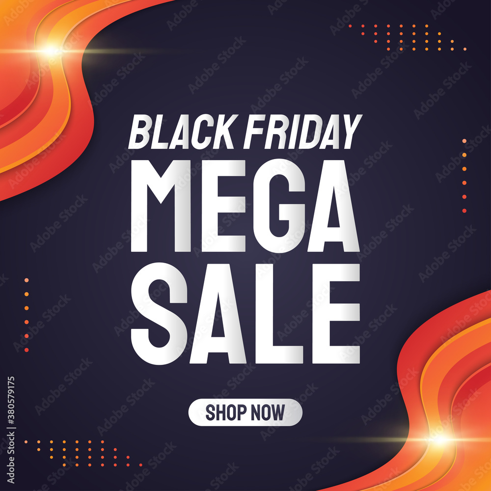 Black Friday sale banner with orange frame in abstract concept on dark background