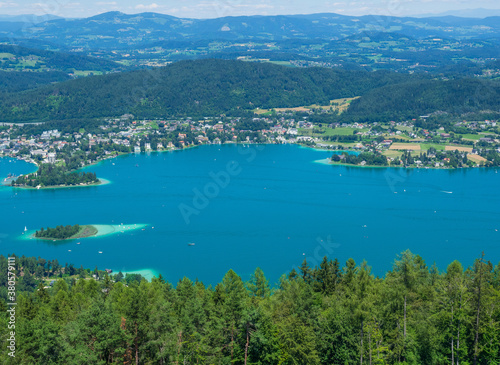 Fototapeta Naklejka Na Ścianę i Meble -  Panoramic View of Lake Worthersee in Austria.