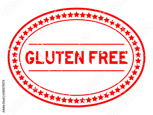 Grunge red gluten free word oval rubber seal stamp on white background
