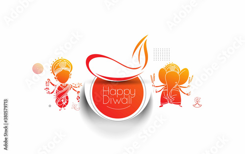 Diwali Hindu festival greeting card Poster Banner, Hand Drawn line art Vector illustration.