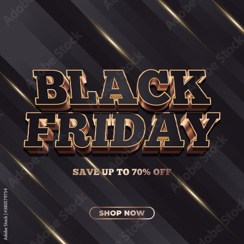 Black Friday sale banner with 3d text in black and gold concept