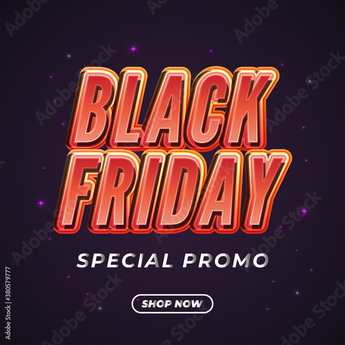 Black Friday sale banner with burning 3d text on dark background