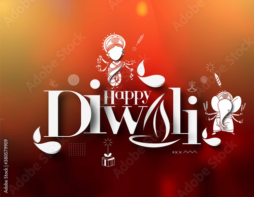 Diwali Hindu festival greeting card Poster Banner, Hand Drawn line art Vector illustration.