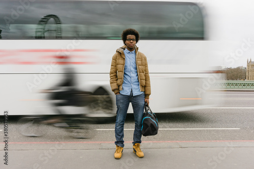 Young Black Man in the London Traffic . United Kindom photo