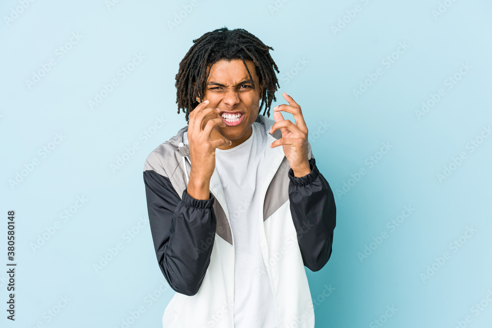 Young african american sport man upset screaming with tense hands. Young african american sport man upset screaming with tense hands.