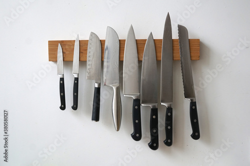 Set of knives on the kitchen wall
