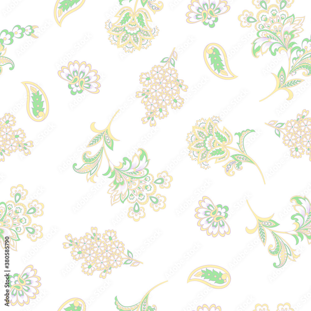 Floral vector seamless pattern. Fantastic flower, leaves. Textile print.