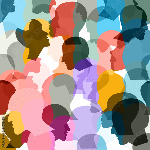 People heads. Color stylized people pattern, background. Vector illustration.