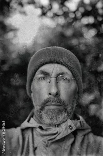 Faux vintage portrait of a man resembling an explorer photo