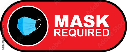 Mask required warning prevention sign - human profile silhouette with face mask in rounded rectangular frame - isolated vector information picture