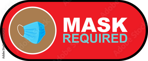 Mask required warning prevention sign - human profile silhouette with face mask in rounded rectangular frame - isolated vector information picture