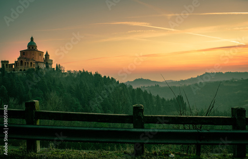 sunrise over San Luca Cathedral, Bologna, Italy photo