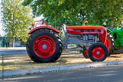 red tractor on a farm
