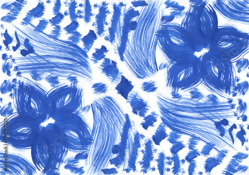 blue flowers watercolor artwork as background, colorful hand drawn illustration