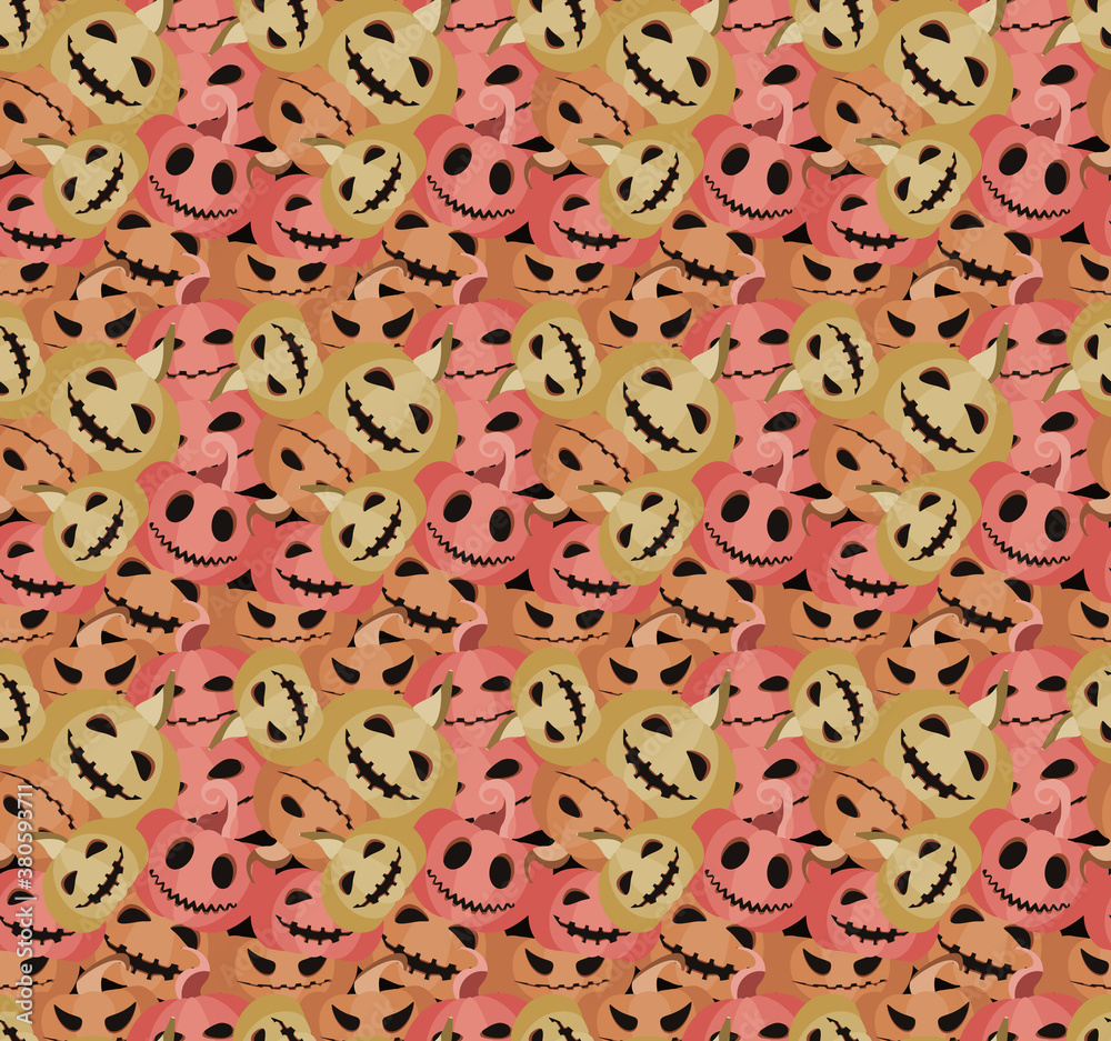 Spooky pumpkins seamless pattern. Jack-o-lantern. Halloween festive background for wrapping paper, print, fabric and printing. Vector illustration Spooky pumpkins seamless pattern. Jack-o-lantern. Halloween festive background for wrapping paper, print, fabric and printing. Vector illustration