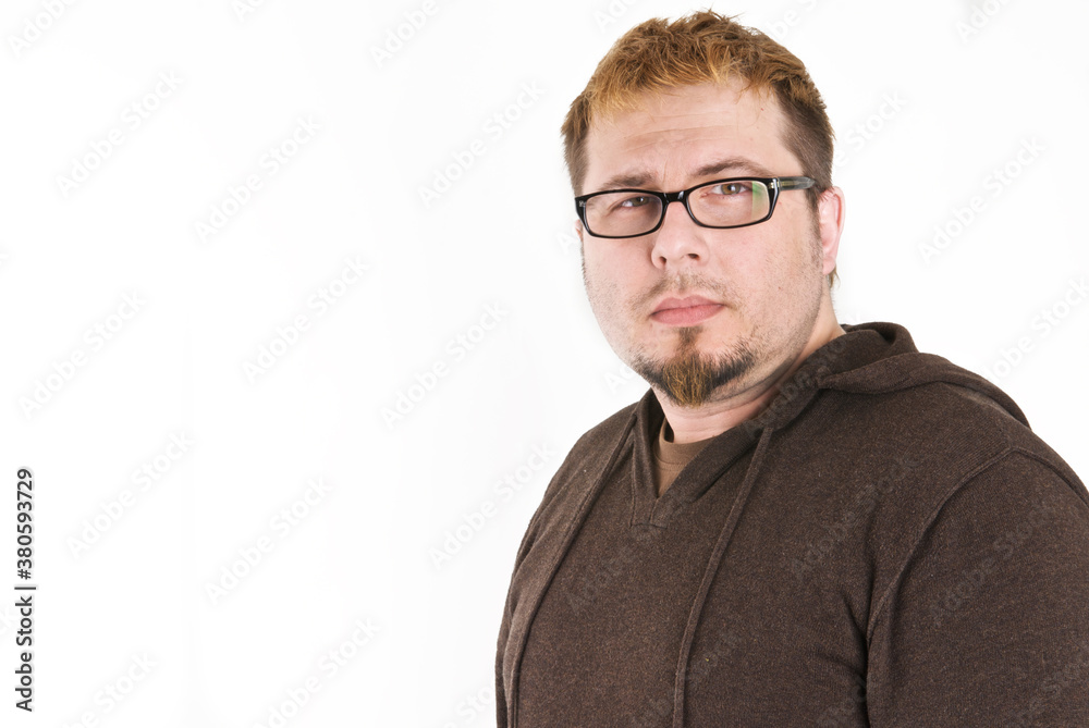 Man with glasses and brown sweatshirt Man with glasses and brown sweatshirt