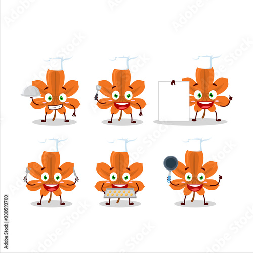 Cartoon character of orange dried leaves with various chef emoticons