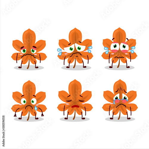 Orange dried leaves cartoon character with sad expression