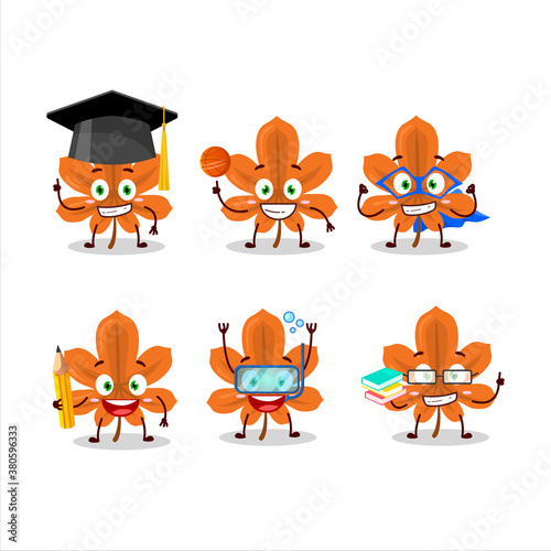School student of orange dried leaves cartoon character with various expressions