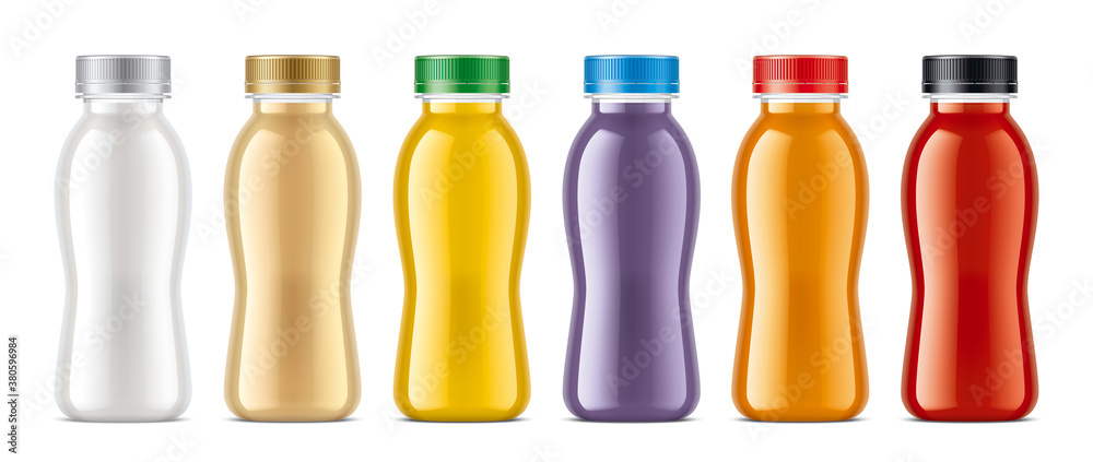 Set of Plastic Bottles with non-transparent drinks. Set of Plastic Bottles with non-transparent drinks.