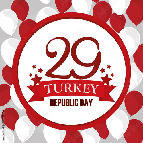 turkey republic day, red and white balloons lettering banner