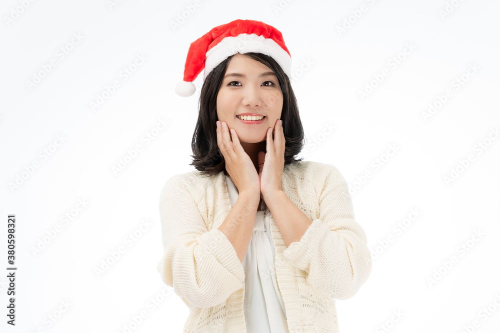 クリスマスのイメージ サンタ帽の女性 クリスマスのイメージ サンタ帽の女性