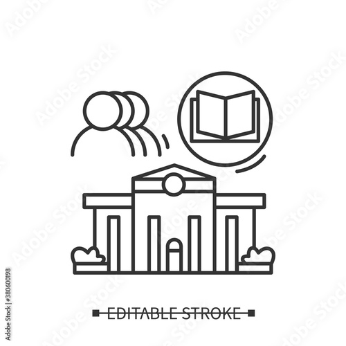 Public libraries line icon. Bookcrossing. Free books. Free studying, self education. Donations to saving libraries. Volunteering and charity concept. Isolated vector illustration. Editable stroke