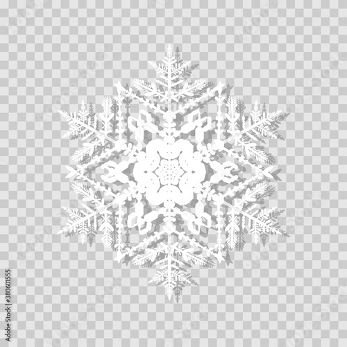 Vector white paper snowflake isolated on a transparent background. EPS 10