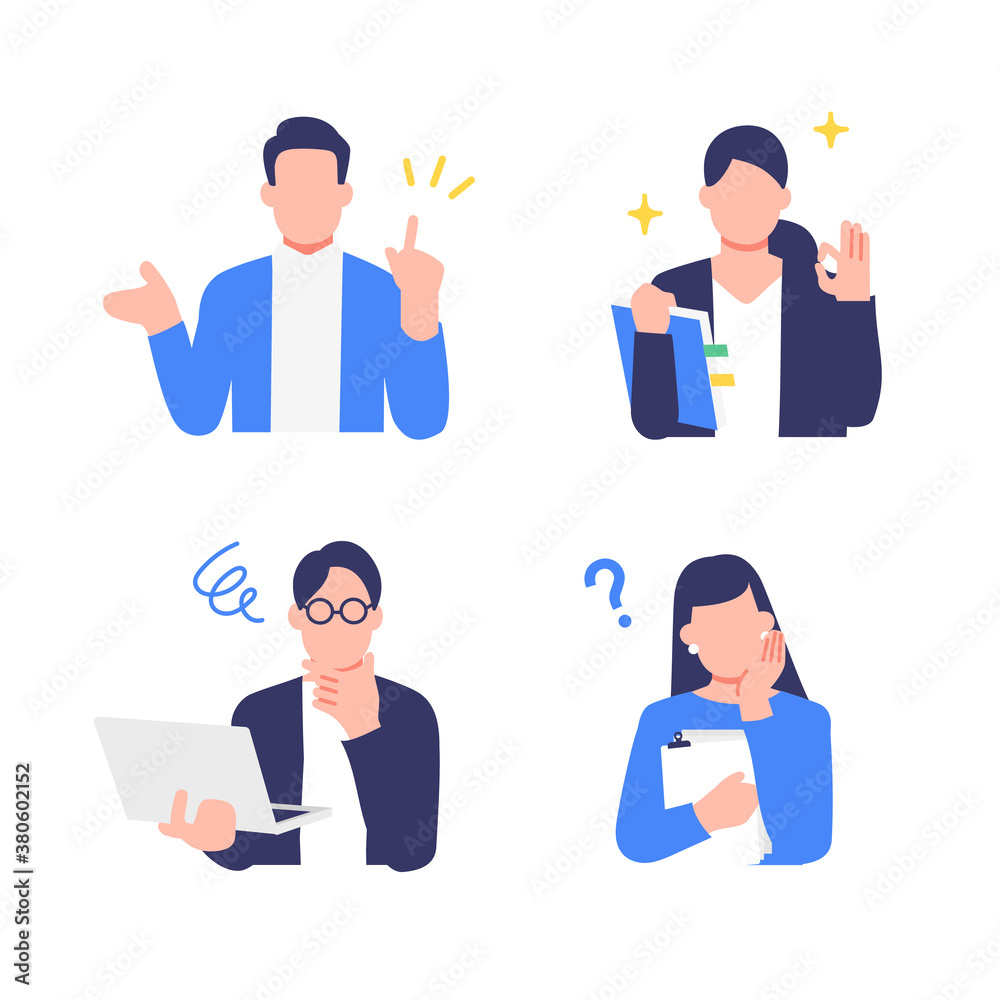 様々な表情のビジネスパーソンの上半身イラスト素材 様々な表情のビジネスパーソンの上半身イラスト素材