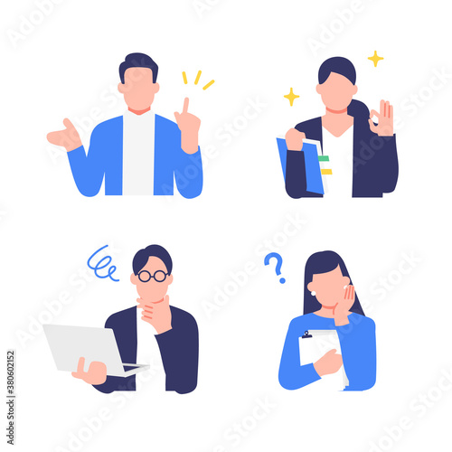 様々な表情のビジネスパーソンの上半身イラスト素材