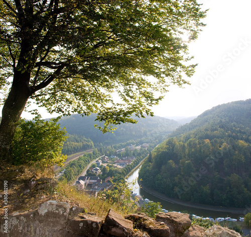 Blick von der Lutzelburg auf den Rhein-Marne-Kanal im Herbst photo