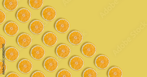 Sliced oranges background pattern with copy space. Top view