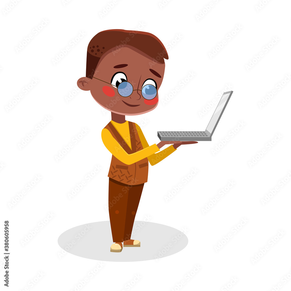 Boy Computer Programmer Character with Laptop, Kids Hobby or Future Profession Concept Cartoon Style Vector Illustration
