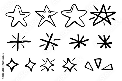 Simple Outline Set  vector hand draw sketch  star or shine effect