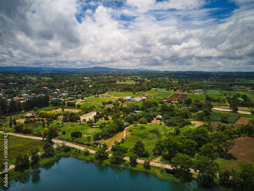 Aerial view of Countryside of Wang Num Keao thailand