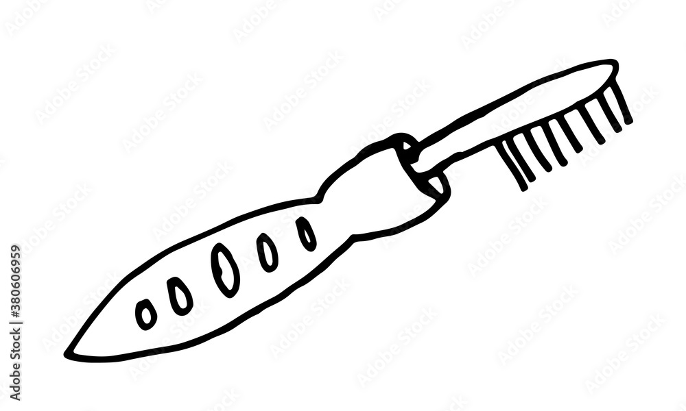 Obraz premium Hand drawn grooming tools. Vector illustration of hairdresser accessories. Barber shop, pet service. Hairbrush isolated on white background.