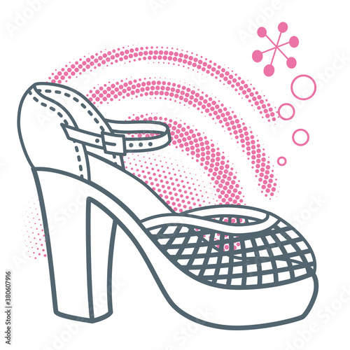 Chunky heel shoes. Linear flat icon of a fashion shoe drawn with simple thin lines.