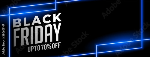 black friday blue neon sale banner design photo