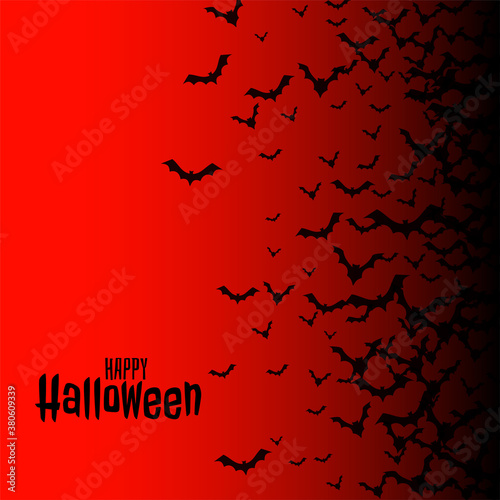 red happy halloween background with flying bats