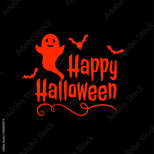 happy halloween card with ghost and bats