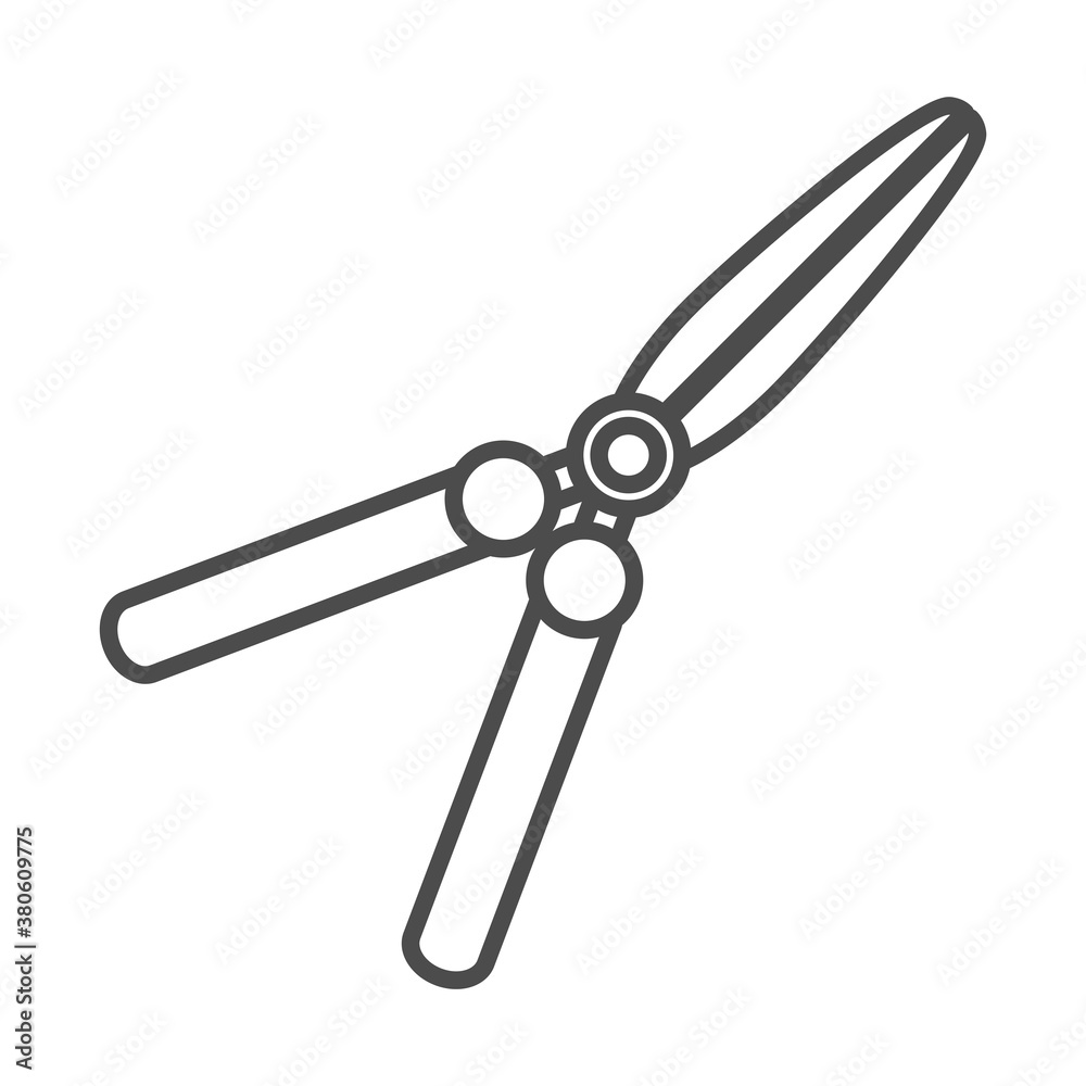 gardening, pruning shears with wooden handles tool line icon style gardening, pruning shears with wooden handles tool line icon style